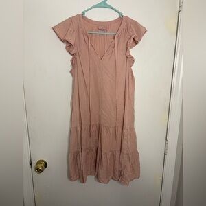 Knox Rose Women's Olive Green Flutter Sleeve Midi Dress Cap Sleeve Sz L